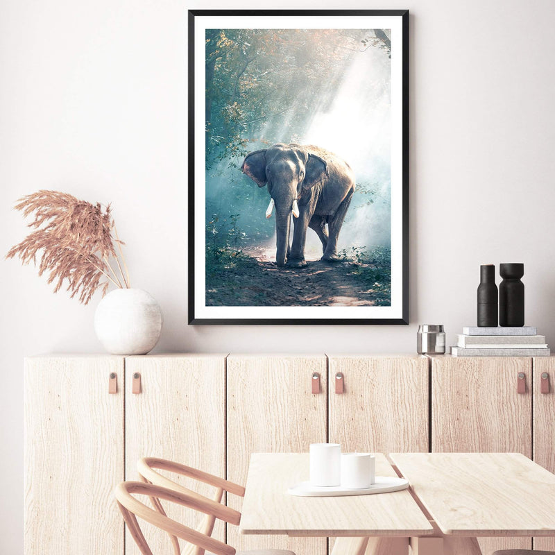 Jungle Elephant-The Paper Tree-animal,asia,elephant,elephants,forest,green,jungle,nature,portrait,premium art print,teal,wall art,Wall_Art,Wall_Art_Prints