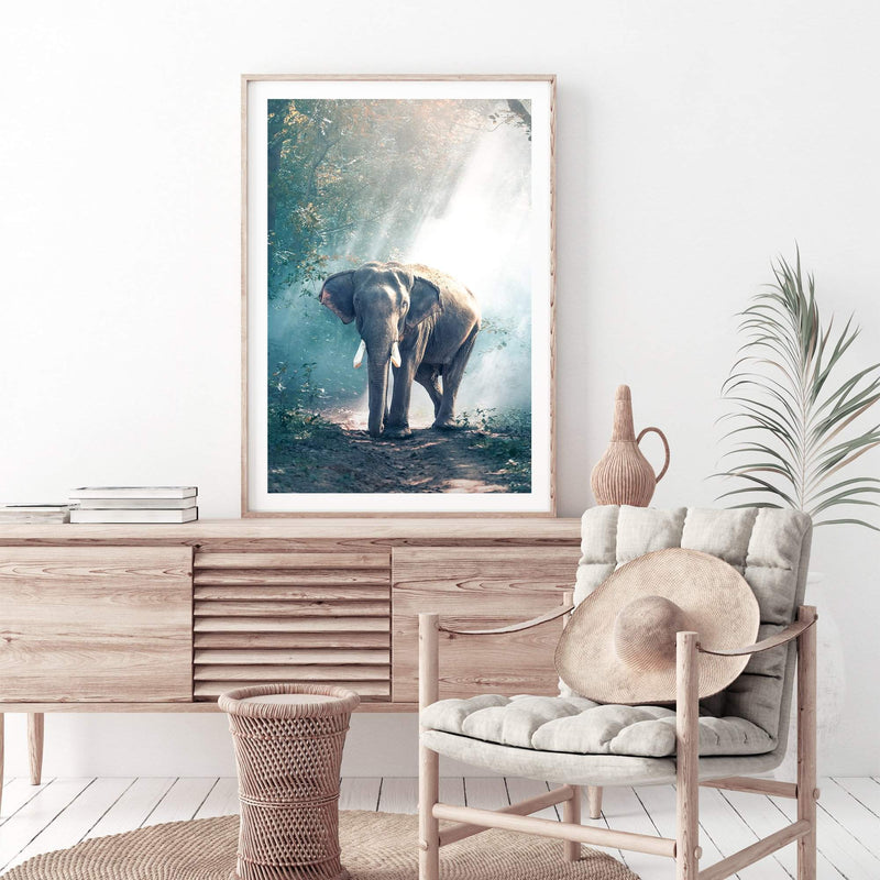 Jungle Elephant-The Paper Tree-animal,asia,elephant,elephants,forest,green,jungle,nature,portrait,premium art print,teal,wall art,Wall_Art,Wall_Art_Prints