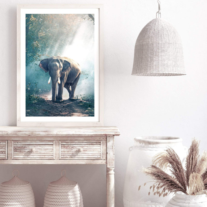 Jungle Elephant-The Paper Tree-animal,asia,elephant,elephants,forest,green,jungle,nature,portrait,premium art print,teal,wall art,Wall_Art,Wall_Art_Prints