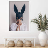 The Secret Bunny-The Paper Tree-Artwork,boho,bunny,bunny mask,eclectic,edgy,fashion,female,mask,neutral,portrait,premium art print,wall art,Wall_Art,Wall_Art_Prints,woman in bunny mask