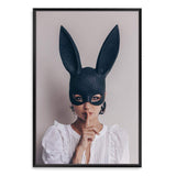 The Secret Bunny-The Paper Tree-Artwork,boho,bunny,bunny mask,eclectic,edgy,fashion,female,mask,neutral,portrait,premium art print,wall art,Wall_Art,Wall_Art_Prints,woman in bunny mask