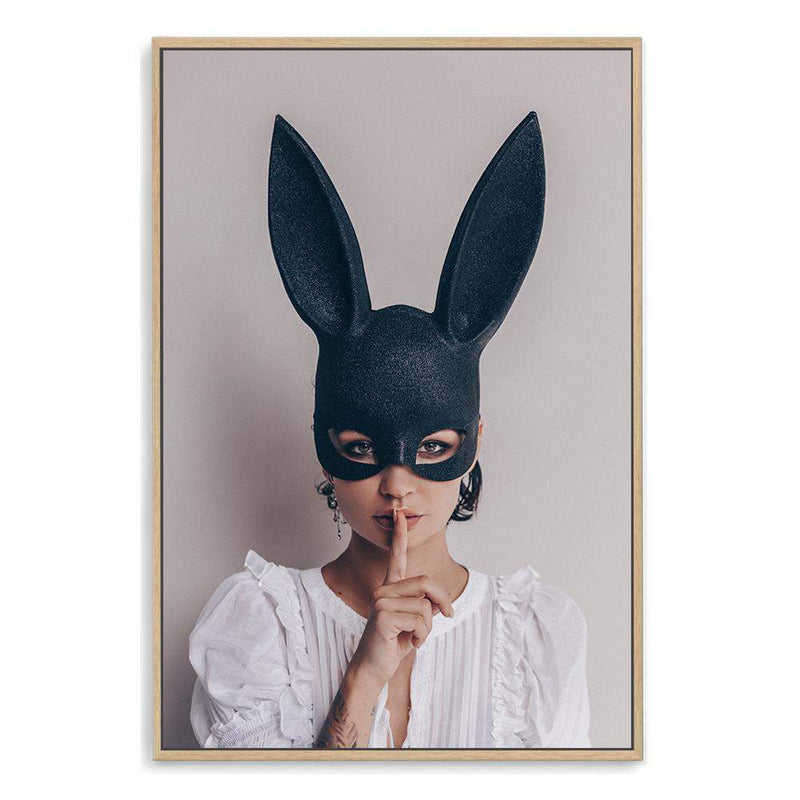 The Secret Bunny-The Paper Tree-Artwork,boho,bunny,bunny mask,eclectic,edgy,fashion,female,mask,neutral,portrait,premium art print,wall art,Wall_Art,Wall_Art_Prints,woman in bunny mask