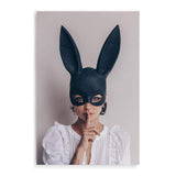 The Secret Bunny-The Paper Tree-Artwork,boho,bunny,bunny mask,eclectic,edgy,fashion,female,mask,neutral,portrait,premium art print,wall art,Wall_Art,Wall_Art_Prints,woman in bunny mask