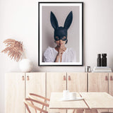 The Secret Bunny-The Paper Tree-Artwork,boho,bunny,bunny mask,eclectic,edgy,fashion,female,mask,neutral,portrait,premium art print,wall art,Wall_Art,Wall_Art_Prints,woman in bunny mask