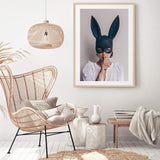 The Secret Bunny-The Paper Tree-Artwork,boho,bunny,bunny mask,eclectic,edgy,fashion,female,mask,neutral,portrait,premium art print,wall art,Wall_Art,Wall_Art_Prints,woman in bunny mask