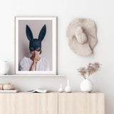 The Secret Bunny-The Paper Tree-Artwork,boho,bunny,bunny mask,eclectic,edgy,fashion,female,mask,neutral,portrait,premium art print,wall art,Wall_Art,Wall_Art_Prints,woman in bunny mask