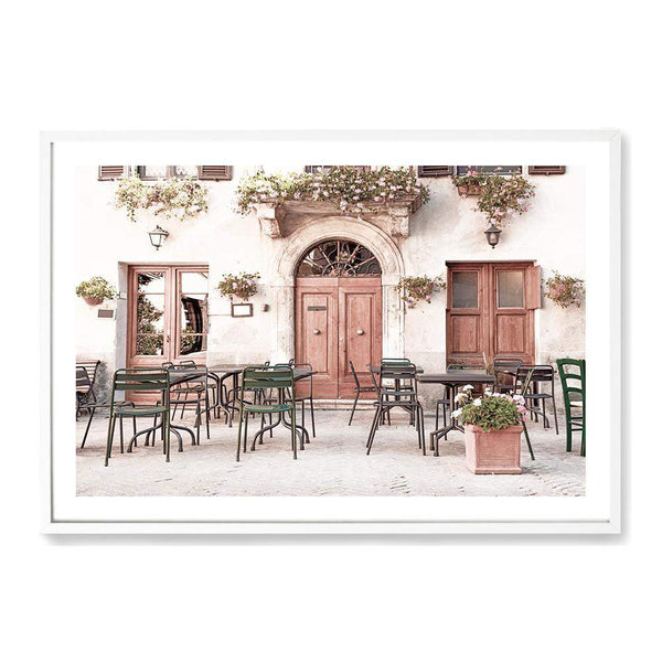 Tuscan Cafe-The Paper Tree-arch,architecture,boho,cafe,italian,Italy,landscape,neutral,peach,premium art print,romantic,tan,tuscan,tuscany,villa,wall art,Wall_Art,Wall_Art_Prints