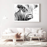 Henderson The Highland Cow II-The Paper Tree-animal,black & white,BLACK AND WHITE,bull,cattle,cow,henderson,highland bull,highland cattle,highland cow,landscape,monochrome,nature,premium art print,wall art,Wall_Art,Wall_Art_Prints