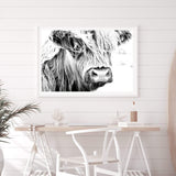 Henderson The Highland Cow II-The Paper Tree-animal,black & white,BLACK AND WHITE,bull,cattle,cow,henderson,highland bull,highland cattle,highland cow,landscape,monochrome,nature,premium art print,wall art,Wall_Art,Wall_Art_Prints