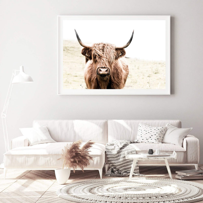 Harvey The Highland Cow-The Paper Tree-animal,bull,cattle,cow,harvey,highland bull,highland cattle,highland cow,landscape,nature,orange,premium art print,TAN,wall art,Wall_Art,Wall_Art_Prints