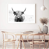 Harvey The Highland Cow II-The Paper Tree-animal,black & white,bull,cattle,cow,harvey,highland bull,highland cattle,highland cow,landscape,monochrome,nature,premium art print,wall art,Wall_Art,Wall_Art_Prints