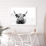 Harvey The Highland Cow II-The Paper Tree-animal,black & white,bull,cattle,cow,harvey,highland bull,highland cattle,highland cow,landscape,monochrome,nature,premium art print,wall art,Wall_Art,Wall_Art_Prints