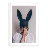 The Secret Bunny-The Paper Tree-Artwork,boho,bunny,bunny mask,eclectic,edgy,fashion,female,mask,neutral,portrait,premium art print,wall art,Wall_Art,Wall_Art_Prints,woman in bunny mask