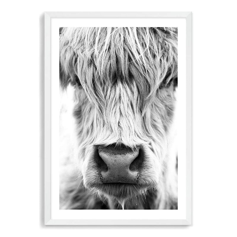 Highland Cow Portrait II-The Paper Tree-Artwork,black & white,BLACK AND WHITE,bohemian,boho,CATTLE,framed,framed print,herd,highland bull,highland cattle,highland cow,monochrome,nature,portrait,premium art print,wall art,Wall_Art,Wall_Art_Prints