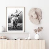 Humphry The Highland Cow II-The Paper Tree-Artwork,black & white,black and white,bohemian,boho,highland bull,highland cattle,highland cow,monochrome,nature,portrait,premium art print,wall art,Wall_Art,Wall_Art_Prints