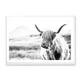 Hamish The Highland Cow II-The Paper Tree-black & white,BLACK AND WHITE,bull,cattle,cow,highland,highland bull,highland cattle,highland cow,landscape,monochrome,nature,premium art print,wall art,Wall_Art,Wall_Art_Prints