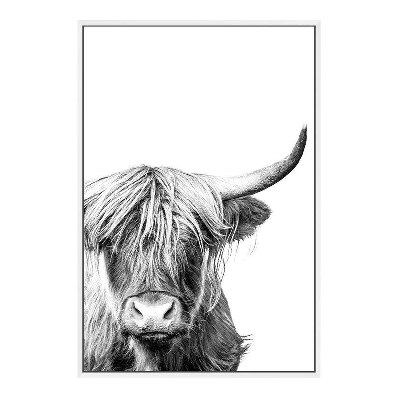 Harper The Highland Cow Portrait-The Paper Tree-animal,black & white,bull,cattle,cow,harper,highland bull,highland cattle,highland cow,monochrome,nature,portrait,premium art print,wall art,Wall_Art,Wall_Art_Prints