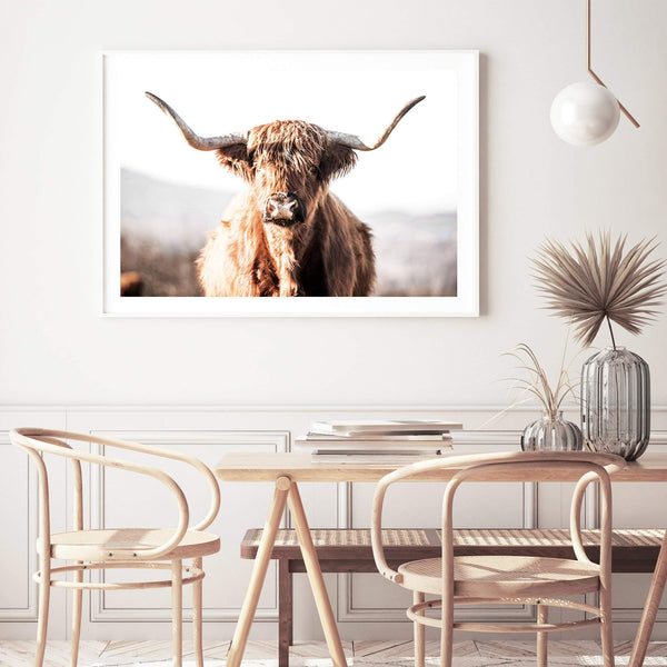 Harrison The Highland Cow-The Paper Tree-animal,bull,cattle,cow,harrison,highland bull,highland cattle,highland cow,landscape,nature,orange,premium art print,TAN,wall art,Wall_Art,Wall_Art_Prints