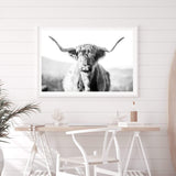 Harrison The Highland Cow II-The Paper Tree-animal,black & white,BLACK AND WHITE,bull,cattle,cow,harrison,highland bull,highland cattle,highland cow,landscape,monochrome,nature,orange,premium art print,wall art,Wall_Art,Wall_Art_Prints