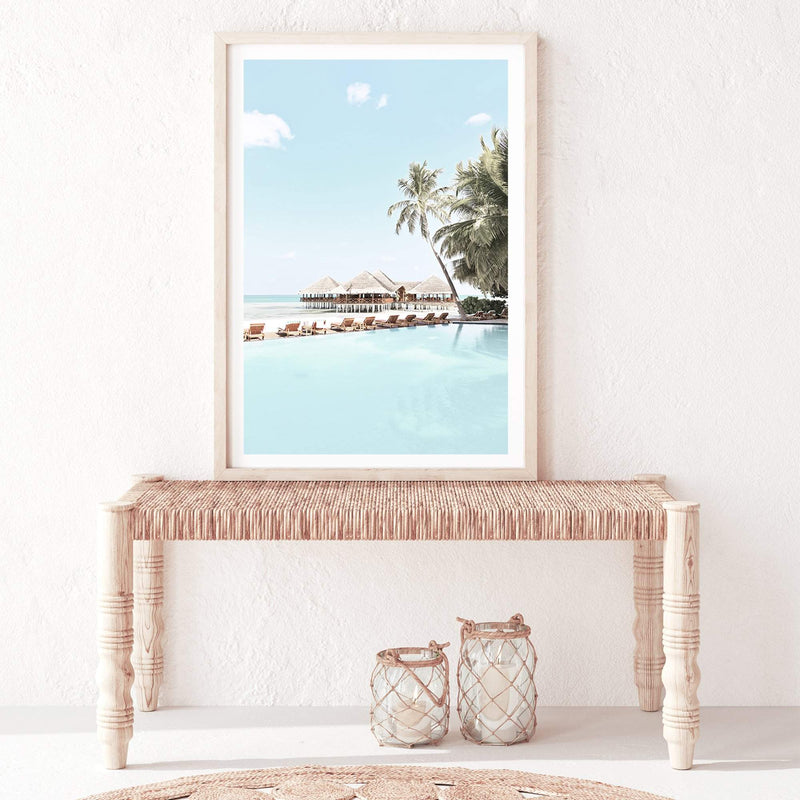 Island Paradise-The Paper Tree-Art_Prints,Artwork,BEACH,beach entrance,beach scene,boho,coastal,COASTAL ART,Designer,hamptons,hut,island,PALM TREE,palm trees,paradise,portrait,premium art print,teal,tropical,wall art,Wall_Art,Wall_Art_Prints