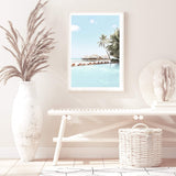 Island Paradise-The Paper Tree-Art_Prints,Artwork,BEACH,beach entrance,beach scene,boho,coastal,COASTAL ART,Designer,hamptons,hut,island,PALM TREE,palm trees,paradise,portrait,premium art print,teal,tropical,wall art,Wall_Art,Wall_Art_Prints