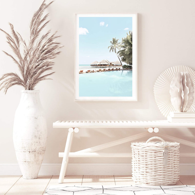 Island Paradise-The Paper Tree-Art_Prints,Artwork,BEACH,beach entrance,beach scene,boho,coastal,COASTAL ART,Designer,hamptons,hut,island,PALM TREE,palm trees,paradise,portrait,premium art print,teal,tropical,wall art,Wall_Art,Wall_Art_Prints