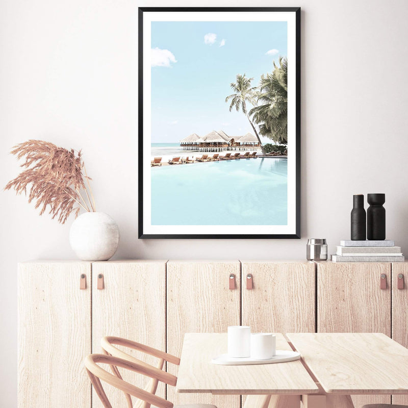 Island Paradise-The Paper Tree-Art_Prints,Artwork,BEACH,beach entrance,beach scene,boho,coastal,COASTAL ART,Designer,hamptons,hut,island,PALM TREE,palm trees,paradise,portrait,premium art print,teal,tropical,wall art,Wall_Art,Wall_Art_Prints