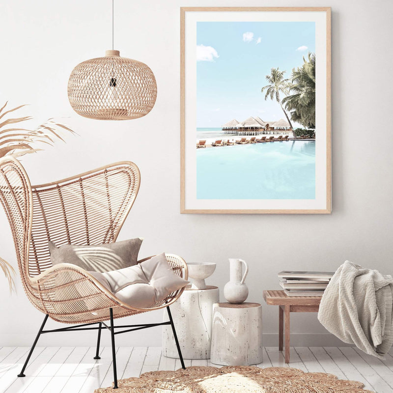 Island Paradise-The Paper Tree-Art_Prints,Artwork,BEACH,beach entrance,beach scene,boho,coastal,COASTAL ART,Designer,hamptons,hut,island,PALM TREE,palm trees,paradise,portrait,premium art print,teal,tropical,wall art,Wall_Art,Wall_Art_Prints