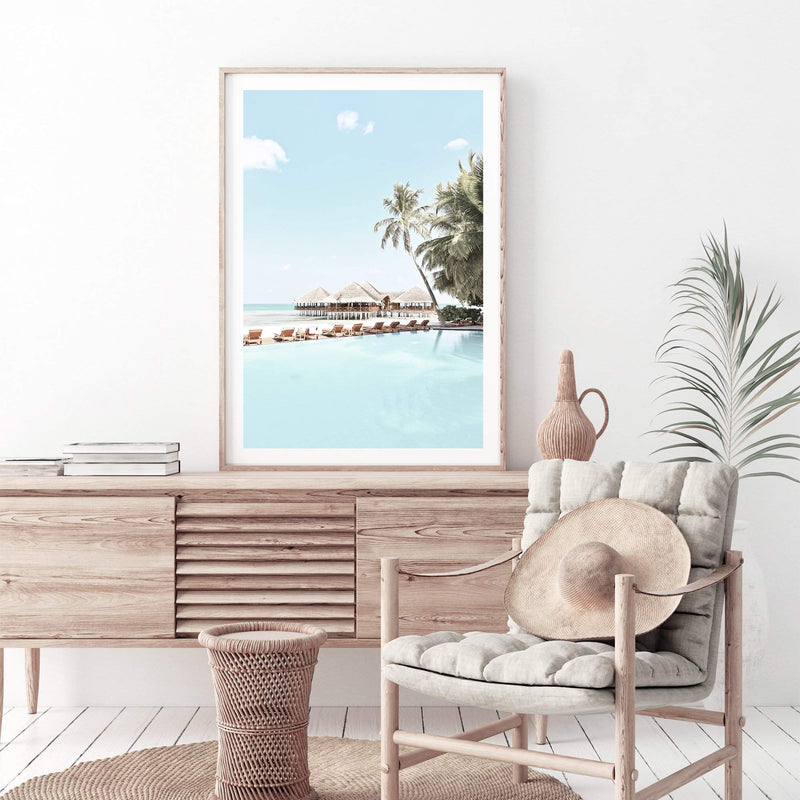 Island Paradise-The Paper Tree-Art_Prints,Artwork,BEACH,beach entrance,beach scene,boho,coastal,COASTAL ART,Designer,hamptons,hut,island,PALM TREE,palm trees,paradise,portrait,premium art print,teal,tropical,wall art,Wall_Art,Wall_Art_Prints