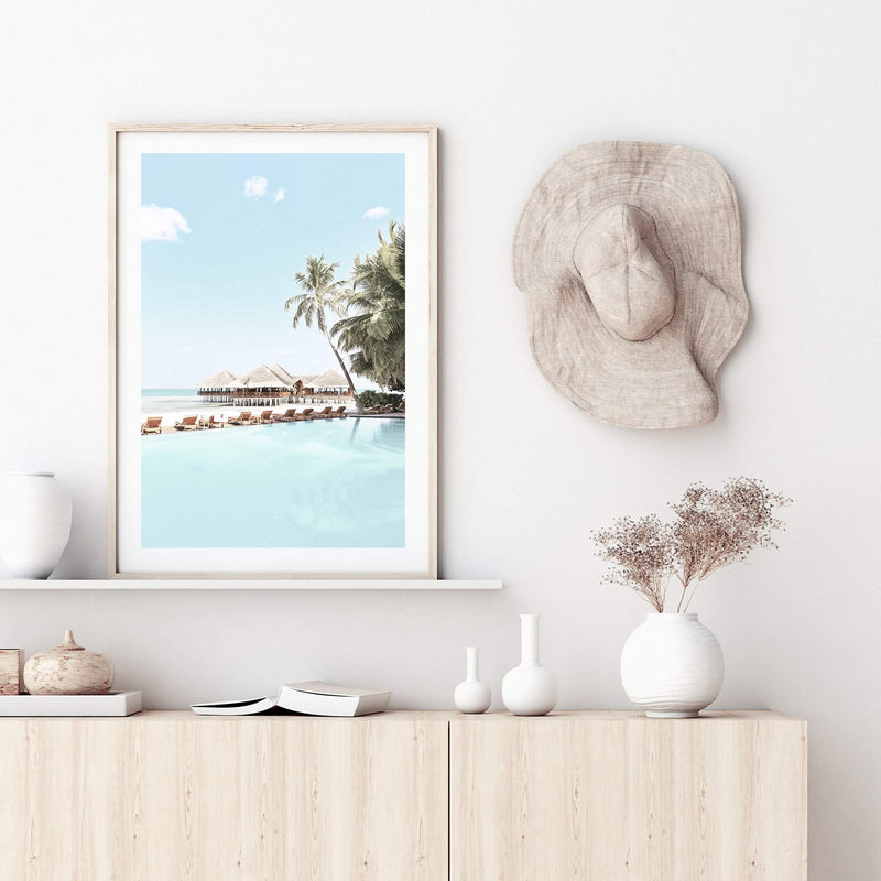 Island Paradise-The Paper Tree-Art_Prints,Artwork,BEACH,beach entrance,beach scene,boho,coastal,COASTAL ART,Designer,hamptons,hut,island,PALM TREE,palm trees,paradise,portrait,premium art print,teal,tropical,wall art,Wall_Art,Wall_Art_Prints