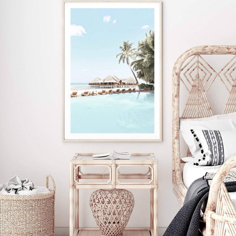 Island Paradise-The Paper Tree-Art_Prints,Artwork,BEACH,beach entrance,beach scene,boho,coastal,COASTAL ART,Designer,hamptons,hut,island,PALM TREE,palm trees,paradise,portrait,premium art print,teal,tropical,wall art,Wall_Art,Wall_Art_Prints