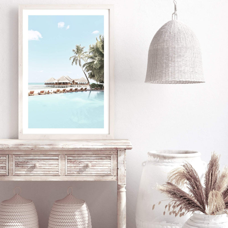 Island Paradise-The Paper Tree-Art_Prints,Artwork,BEACH,beach entrance,beach scene,boho,coastal,COASTAL ART,Designer,hamptons,hut,island,PALM TREE,palm trees,paradise,portrait,premium art print,teal,tropical,wall art,Wall_Art,Wall_Art_Prints