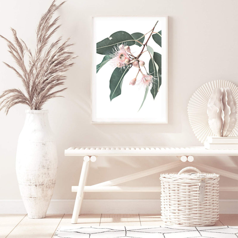 Native Gum Eucalyptus Flower-The Paper Tree-australia,australian,australian native,australiana,floral,flower,flowers,green,gum leaves,gum tree,hamptons,muted tone,native flowers,peach,pink,pink flower,Portrait,premium art print,protea,wall art,Wall_Art,Wall_Art_Prints,waratah,wild flowers