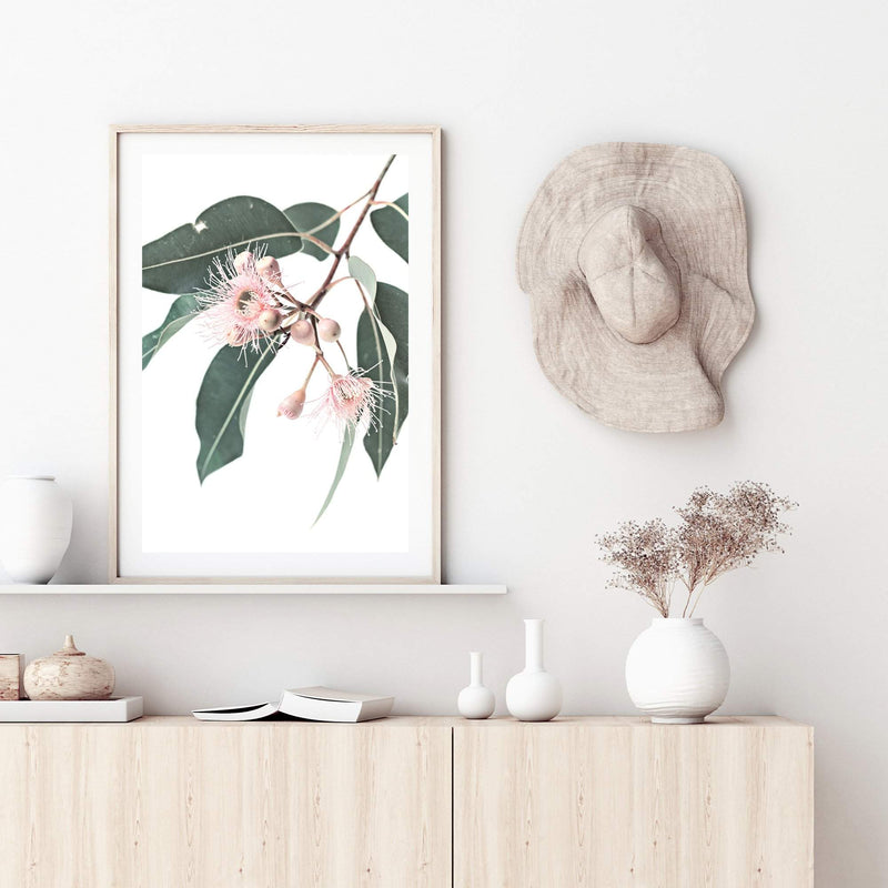 Native Gum Eucalyptus Flower-The Paper Tree-australia,australian,australian native,australiana,floral,flower,flowers,green,gum leaves,gum tree,hamptons,muted tone,native flowers,peach,pink,pink flower,Portrait,premium art print,protea,wall art,Wall_Art,Wall_Art_Prints,waratah,wild flowers