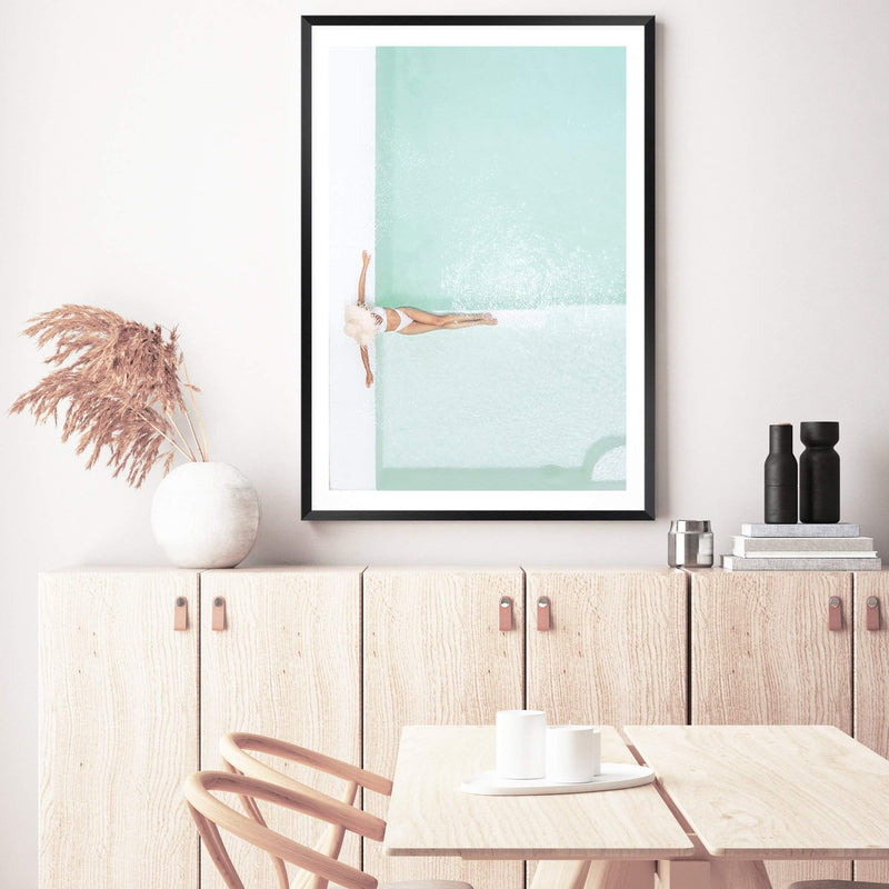 Poolside Summer-The Paper Tree-Art_Prints,Artwork,BEACH,beach entrance,beach scene,coastal,COASTAL ART,Designer,escape,hamptons,hat,holiday,palm trees,paradise,pool,portrait,premium art print,summer,teal,tropical,wall art,Wall_Art,Wall_Art_Prints,woman