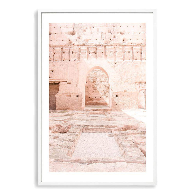 Moroccan Arch Door-The Paper Tree-arch,arches,architecture,boho,moroccan,morocco,orange,pastel,pastel pink,peach,pink,pots,premium art print,tan,temple,wall art,Wall_Art,Wall_Art_Prints