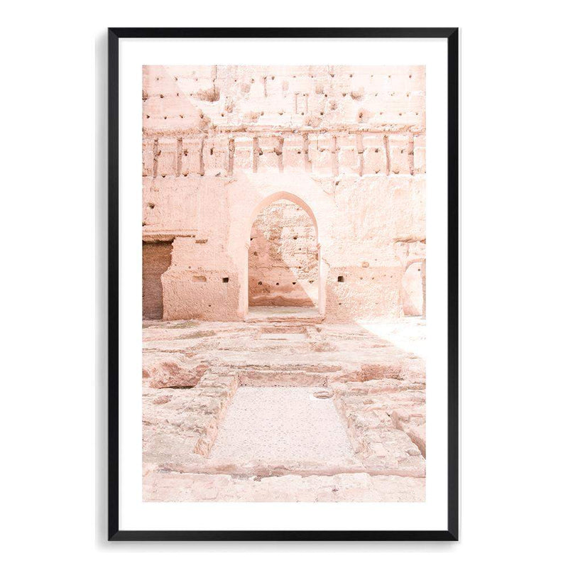 Moroccan Arch Door-The Paper Tree-arch,arches,architecture,boho,moroccan,morocco,orange,pastel,pastel pink,peach,pink,pots,premium art print,tan,temple,wall art,Wall_Art,Wall_Art_Prints