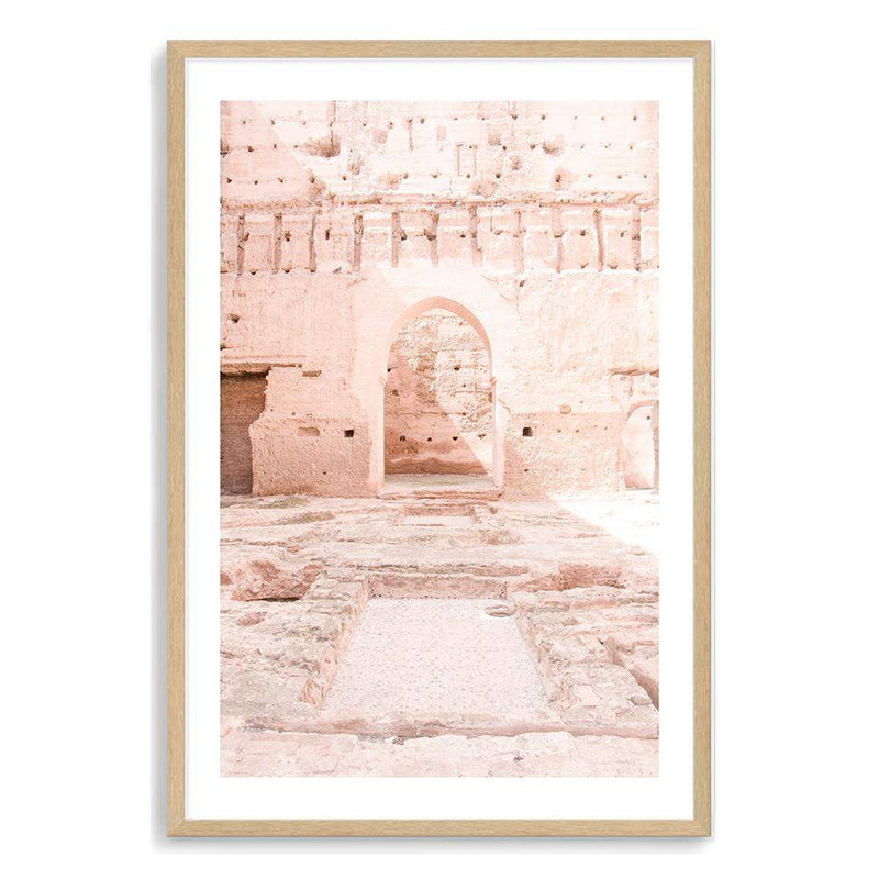 Moroccan Arch Door-The Paper Tree-arch,arches,architecture,boho,moroccan,morocco,orange,pastel,pastel pink,peach,pink,pots,premium art print,tan,temple,wall art,Wall_Art,Wall_Art_Prints