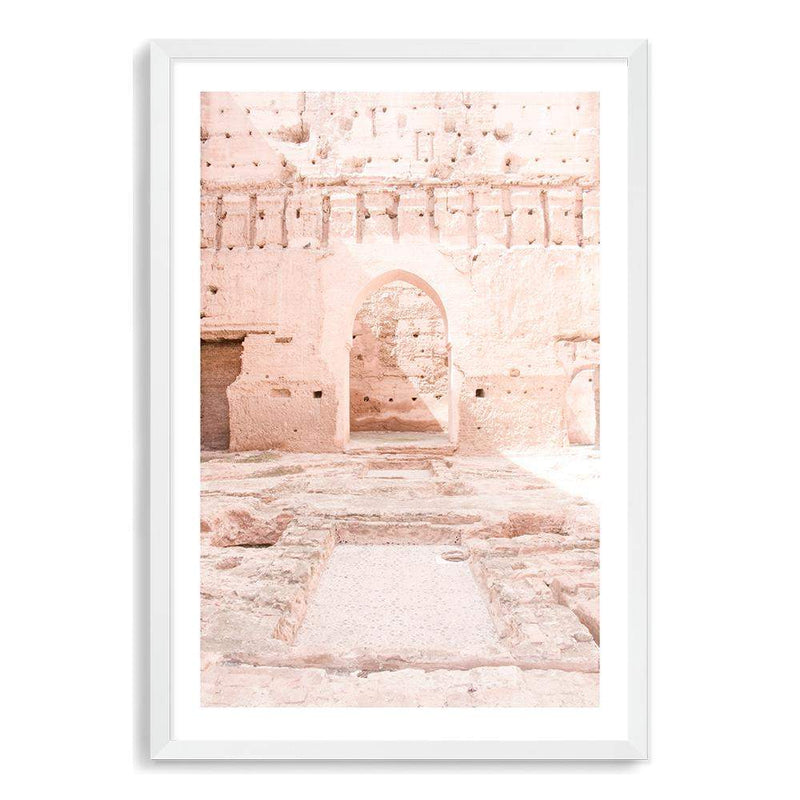 Moroccan Arch Door-The Paper Tree-arch,arches,architecture,boho,moroccan,morocco,orange,pastel,pastel pink,peach,pink,pots,premium art print,tan,temple,wall art,Wall_Art,Wall_Art_Prints