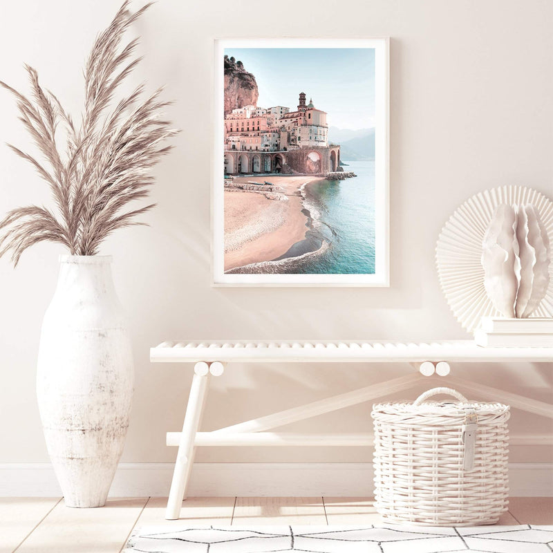 Amalfi Coast-The Paper Tree-amailfi coastline,amalfi,amalfi coast,Art_Prints,Artwork,BEACH,blue,boho,coastal,COASTAL ART,destination,Italy,pastel,pink,portrait,premium art print,seascape,teal,wall art,wall art print,wall art prints,Wall_Art,Wall_Art_Prints