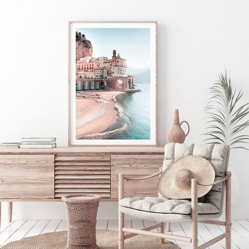 Amalfi Coast-The Paper Tree-amailfi coastline,amalfi,amalfi coast,Art_Prints,Artwork,BEACH,blue,boho,coastal,COASTAL ART,destination,Italy,pastel,pink,portrait,premium art print,seascape,teal,wall art,wall art print,wall art prints,Wall_Art,Wall_Art_Prints