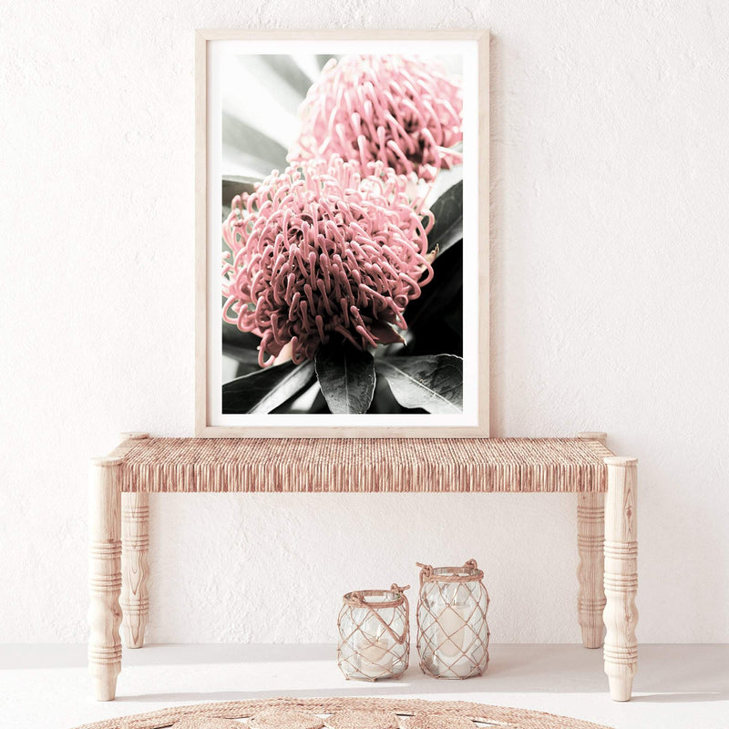 Australian Native Waratah Flower II-The Paper Tree-australia,australian,australian native,australiana,Floral,flower,flowers,green,muted tone,native,portrait,premium art print,red,wall art,Wall_Art,Wall_Art_Prints,waratah,waratah flower