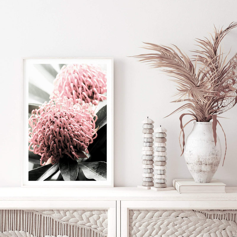 Australian Native Waratah Flower II-The Paper Tree-australia,australian,australian native,australiana,Floral,flower,flowers,green,muted tone,native,portrait,premium art print,red,wall art,Wall_Art,Wall_Art_Prints,waratah,waratah flower