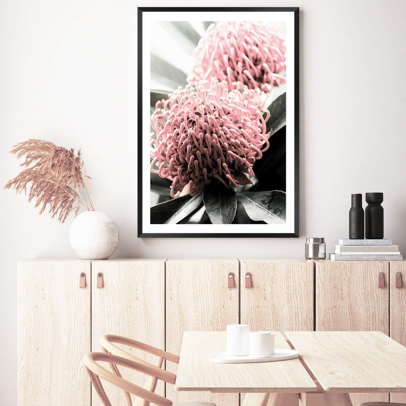 Australian Native Waratah Flower II-The Paper Tree-australia,australian,australian native,australiana,Floral,flower,flowers,green,muted tone,native,portrait,premium art print,red,wall art,Wall_Art,Wall_Art_Prints,waratah,waratah flower