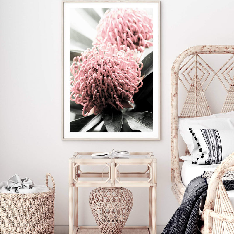 Australian Native Waratah Flower II-The Paper Tree-australia,australian,australian native,australiana,Floral,flower,flowers,green,muted tone,native,portrait,premium art print,red,wall art,Wall_Art,Wall_Art_Prints,waratah,waratah flower