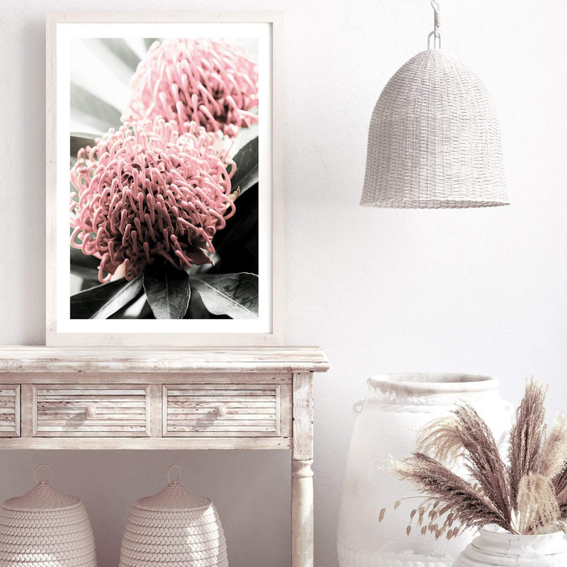 Australian Native Waratah Flower II-The Paper Tree-australia,australian,australian native,australiana,Floral,flower,flowers,green,muted tone,native,portrait,premium art print,red,wall art,Wall_Art,Wall_Art_Prints,waratah,waratah flower