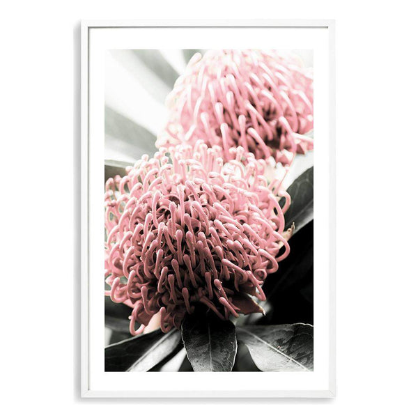 Australian Native Waratah Flower II-The Paper Tree-australia,australian,australian native,australiana,Floral,flower,flowers,green,muted tone,native,portrait,premium art print,red,wall art,Wall_Art,Wall_Art_Prints,waratah,waratah flower