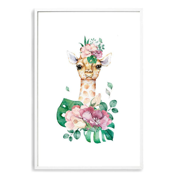 Baby Giraffe III-The Paper Tree-africa,AFRICAN ANIMAL,African animals,animal,Artwork,BABY GIRAFFE,giraffe,green,nursery,orange,pink,portrait,premium art print,wall art,Wall_Art,Wall_Art_Prints,watercolour,watercolour giraffe