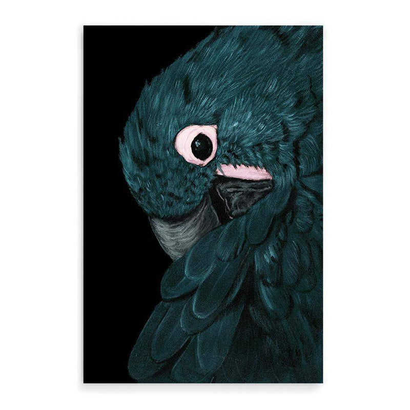 Painted Parrot-The Paper Tree-Artwork,BIRD,Birds,black,blue bird,blue parrot,cockatiel,cockatoo,colourful Bird,feathers,green,hand painted,maccaw,painted bird,parrot,parrots,portrait,premium art print,teal,wall art,Wall_Art,Wall_Art_Prints