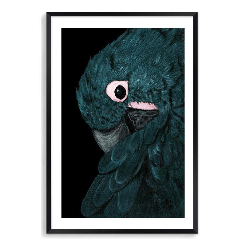 Painted Parrot-The Paper Tree-Artwork,BIRD,Birds,black,blue bird,blue parrot,cockatiel,cockatoo,colourful Bird,feathers,green,hand painted,maccaw,painted bird,parrot,parrots,portrait,premium art print,teal,wall art,Wall_Art,Wall_Art_Prints